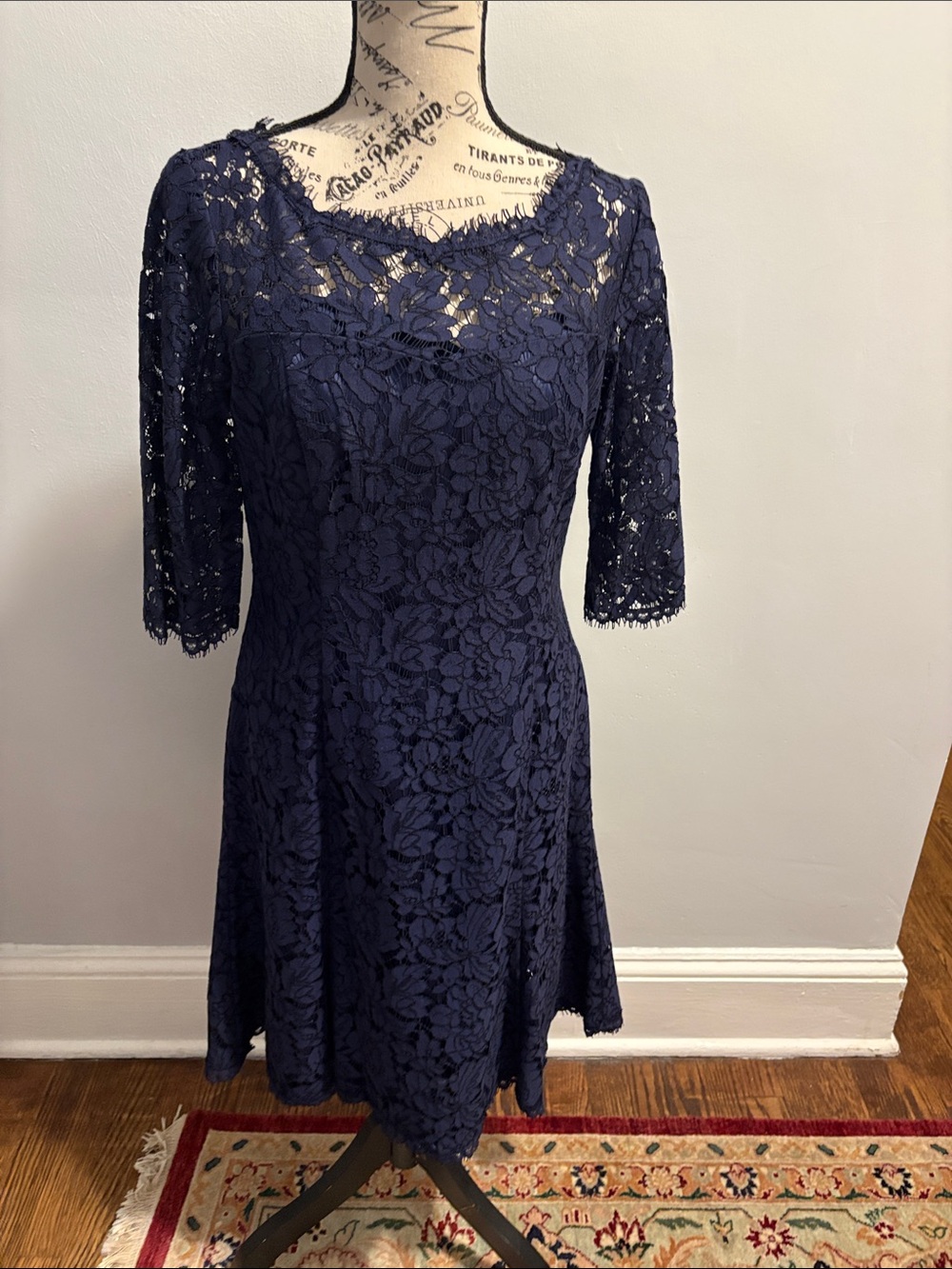 Eliza J Black Lace Off-Shoulder Midi Dress with Long Lace Sleeves